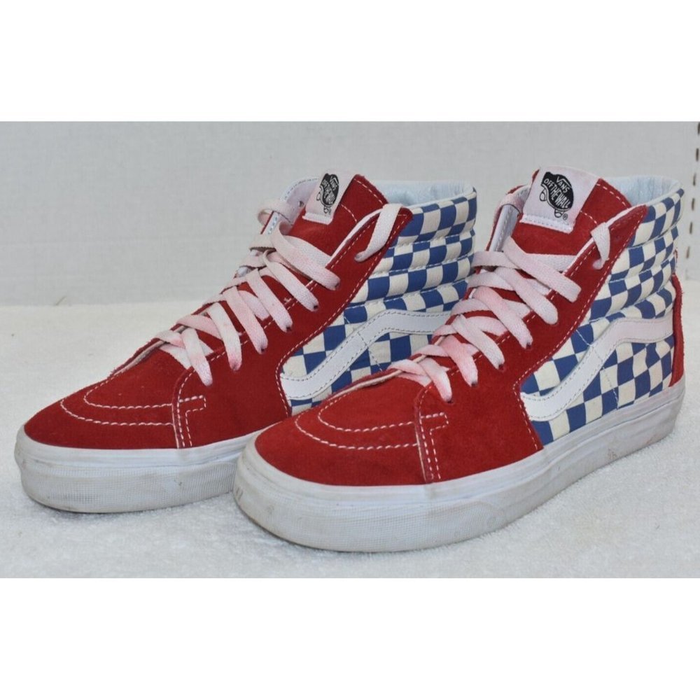 Vans Red White Blue Checkerboard Sk8-Hi Sneakers
